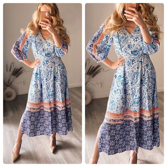 Zara Linen Blend Midi Floral Print Dress New - Picture 1 of 5